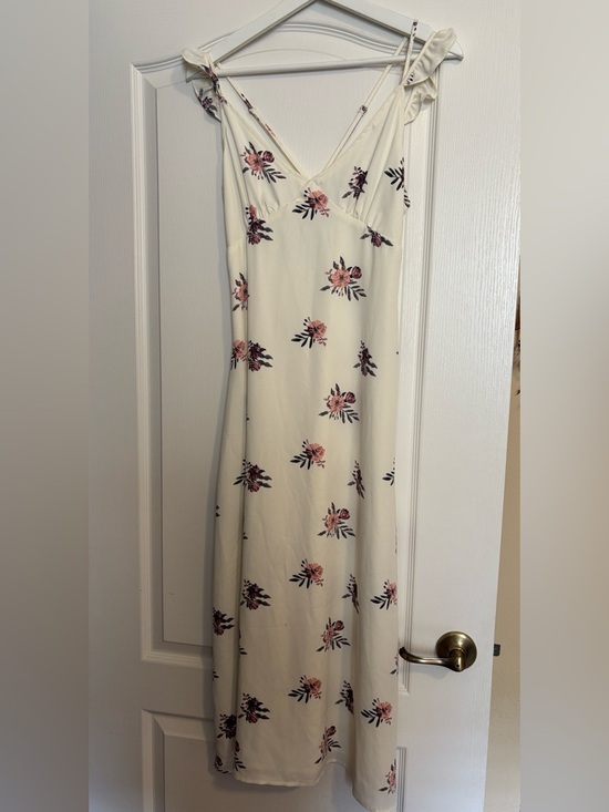 Dresses & Skirts - Cream Floral Slip Dress with Pink Rose Print